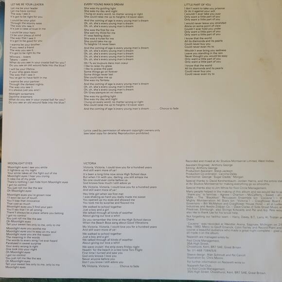 Nazareth – The Fool Circle LP – 6302 099 A&M 1981 – VG+ Sleeve – Classic Rock - Picture 4 of 11